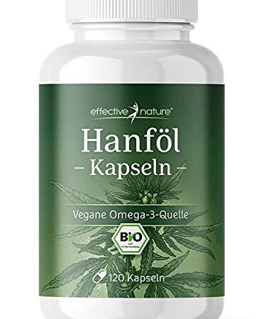 Hanföl Kapseln - Bio Hanfsamenöl kaltgepresst in veganen Kapseln - 2880mg pro Tag - Hochdosiert - pflanzliche Quelle für Omega 3-6-9