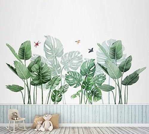 HaoFuJi Groß Grün Wandsticker Wohnzimmer Wandtattoo Natur Blätter Pflanze Wandaufkleber Vögel Wandbilder Wand Deko Pflanzen Wandtattoos Tapete Wallpaper für Büro Esszimmer Küche Flur Fenster