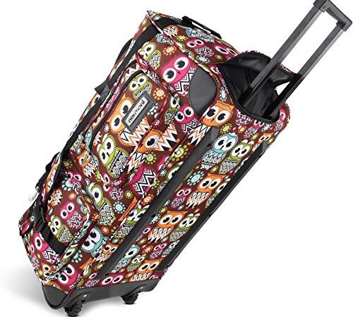 Hochwertige robuste Reisetasche mit Rollen Jumbo Big-Travel 80-100 Liter mit bis zu 3 Rollen – Neue Generation von normani® Farbe Retro Owl / 100 Liter