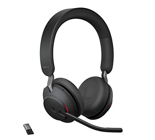 Jabra Evolve2 65 Wireless PC Headset – Noise Cancelling Microsoft Teams Zertifizierte Stereo Kopfhörer mit langer Akkulaufzeit – USB-A Bluetooth Adapter – Schwarz