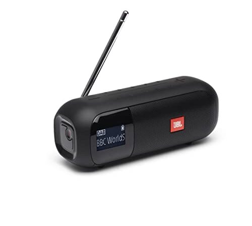 JBL Tuner 2 Radiorekorder in Schwarz – Tragbarer Bluetooth Lautsprecher mit MP3, DAB+ & UKW Radio – Kabelloser Musikgenuss von bis zu 12 Stunden