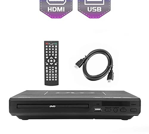 KCR DVD-Player für TV, DVD / CD / MP3 mit USB-Anschluss, HDMI- und AV-Ausgang (HDMI- und AV-Kabel enthalten), Fernbedienung, Region Free