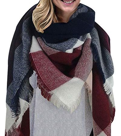 Lantch Damen Schal Kariert übergroßer Quadratisch Deckenschal Herbstschal Winterschal Karo Tartan Streifen Plaid Muster XXL Oversized Fransen Poncho (Stil4)