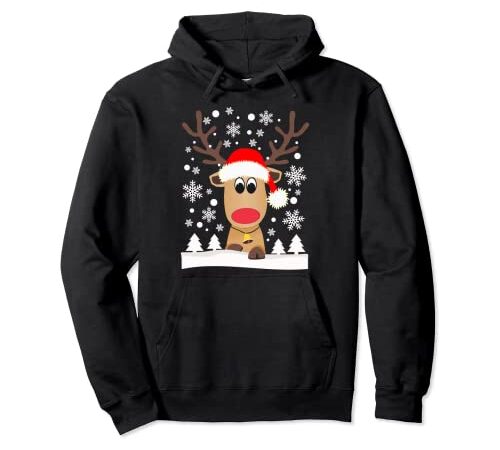 Lustiges Rentier Weihnachtsmütze Schnee Schneeflocken Elch Pullover Hoodie