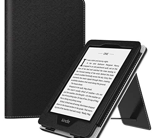 MoKo Hülle Kompatibel mit Kindle 2019(10. Gen.)/Kindle Papaperwhite 2018(10. Gen.)/Kindle Paperwhite 2012-2018, Dünne PU Leder Schutzhülle mit Handhalter Auto Schlaf/Aufwach Funktion Ständer - Schwarz