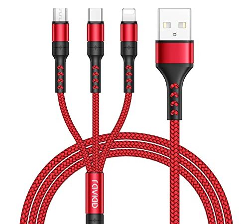 RAVIAD Multi USB Kabel, 3 in 1 Universal ladekabel Nylon Mehrfach Ladekabel Micro USB Typ C für Android Galaxy S10 S9 S8 A5 J5, Huawei P30 P20, Honor, Oneplus, Sony, LG, Kindle, Echo Dot 1.2M