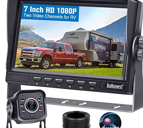 Rückfahrkamera HD 1080P 7'' LCD Monitor Set Infrarot-Nachtsicht wasserdichte Metall Wohnmobil Camera für LKW Anhänger Wohnwagen Bus Van Landwirtschaft 170°Weitwinkel DoHonest V22