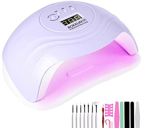 ROEXUN UV LED Lampe für Nägel,168W Nageltrockner für Gel Nagellack,Tragbarer USB-Ladefunktion,Auto-Sensor Aushärtelampe mit 4 Timer Einstellungen,Nagelwerkzeuge für Fingernagel und Zehennagel