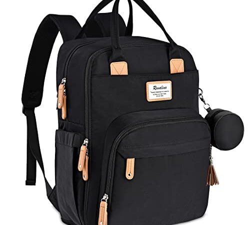 RUVALINO Wickeltasche Rucksack Großer Wickelrucksack mit multifunktionalen Babytaschen und mobiler Wickelauflage - Schnullerhalter - für Mama und Papa (Schwarz), Einheitsgröße