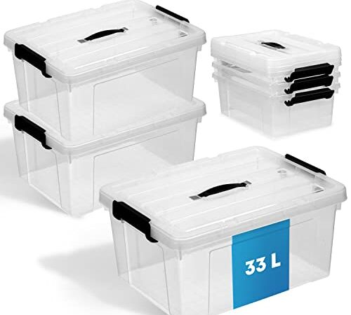 Schmacht® Aufbewahrungsboxen mit Deckel | 3er-Set | Moderne Stapelboxen für Ordnung und Aufbewahrung | Extrem robust durch verstärkte Bodenstruktur (33l)