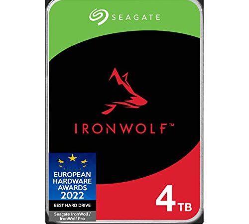 Seagate IronWolf 4 TB interne Festplatte, NAS HDD, 3.5 Zoll, 5400 U/Min, CMR, 64 MB Cache, SATA 6 GB/s, silber, inkl. 3 Jahre Rescue Service, FFP, Modellnr.: ST4000VNZ06