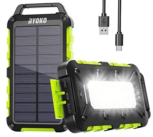 Solar Powerbank 20000 mAh, PD 15W Tragbare USB C Solar Ladegerät mit 3 Ausgänge 2 Eingänge, Outdoor Wasserdichtem Power Bank Solarpanel Kompatibel für Smartphones, Tablets und mehr