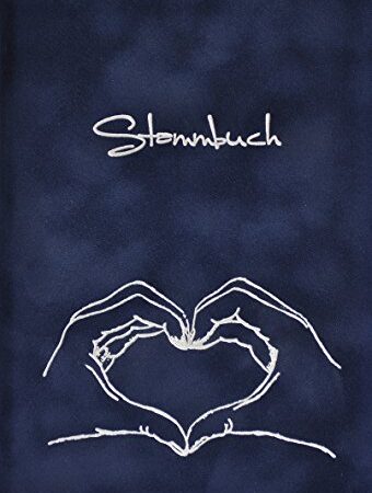 Stammbuch Herz mit Hand, dunkelblau, Velours, Silberprägung, Stammbuchformat