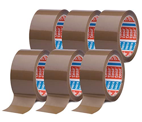 tesa pack 64014 im 6er Pack - Geräuscharmes Paketklebeband zum Verpacken von Paketen und Versandschachteln - braun - 6 Rollen je 66 m