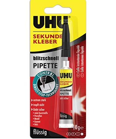 UHU Sekundenkleber blitzschnell Pipette Control, Extrem starker, flüssiger Sekundenkleber in innovativer Dosier-Pipette für sauberes, punktgenaues Kleben ohne Nachlaufen, 10 g