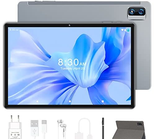 YESTEL Tablet 10 Zoll Dünn und Leicht FHD Tablet 1920 x 1200 mit 4 GB RAM 64 GB ROM (TF 256 GB), Octa-Core, Metallgehäuse, Android 11, Bluetooth, Wi-Fi, 8000 mAh, 5 MP + 13 MP Kamera, Grau