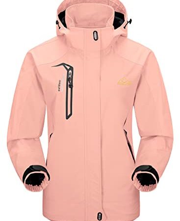 YSENTO Damen Wanderjacke Wasserdicht Outdoor Jacke Leicht Windbreaker Übergangsjacke Regenjacke Softshell Funktionsjacke(Rosa,L)