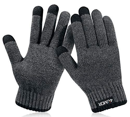 4UMOR Winterhandschuhe, Strick Fingerhandschuhe mit Herrenhandschuhe (M)