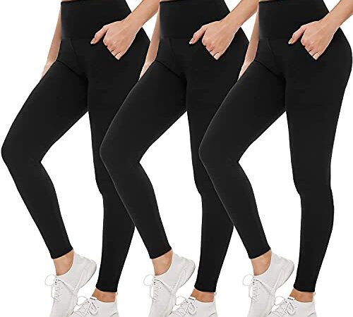 ACTINPUT Sport Leggings Damen mit Taschen,High Waist Sporthose Blickdicht Yogahose Push Up Slim Fit Fitnesshose Laufhose für Gym Sport Yoga（3er Pack - Schwarz，L-XL）