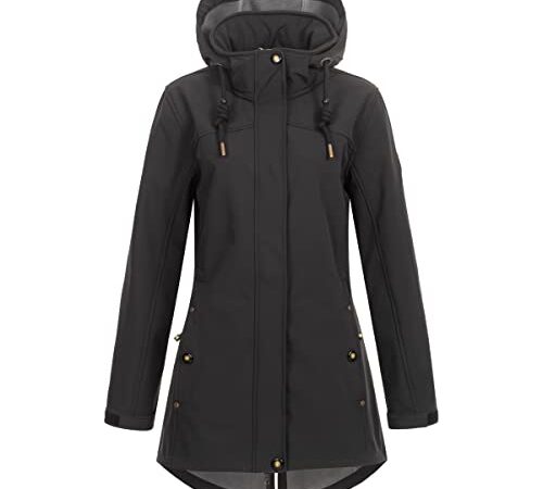 Ankerglut Damen Softshellmantel Kurzmantel mit Kapuze Gefüttert Übergangsjacke #ankerglutbrise Softshelljacke, Black, 40