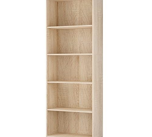 Casaria Bücherregal Vela mit 5 Fächer 190x 60x 28cm höhenverstellbare Böden Holz Bücher Wohnzimmer Arbeitszimmer Büro Standregal Holzregal Regal Eiche