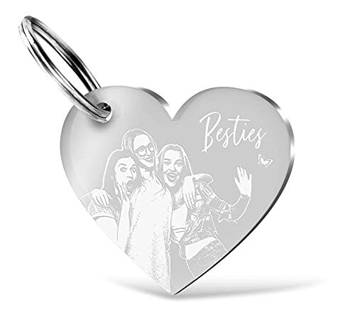 CHRISCK design Schlüsselanhänger personalisiert mit Foto Gravur Herz Form - Partner Liebes Geschenk - Fotogeschenk beste Freundin Besties - Graviertes Bild Geschenke für Frauen Männer