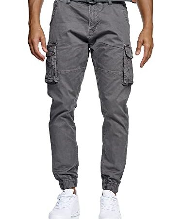 Indicode Herren Kerr Cargohose aus 98% Baumwolle inkl. Gürtel | Cargo Hose für Männer Pewter L