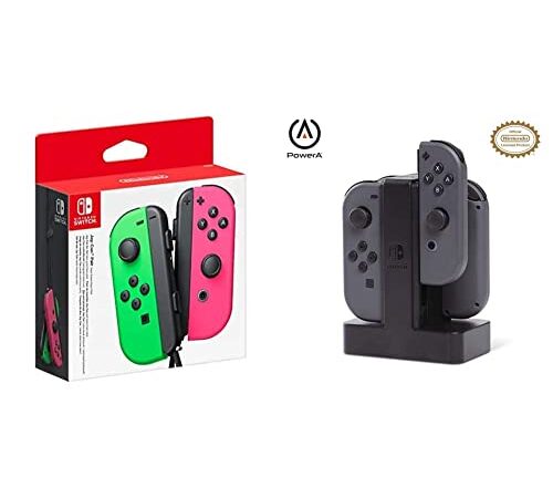 Joy-Con 2er-Set Neon-Grün/Neon-Pink + PowerA Joy-Con-Ladestation für Nintendo Switch