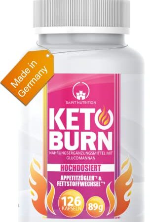 KETO BURN®* Appetitzügler* Kapseln, Abnehmen* & Stoffwechsel** EXTREM hochdosiert mit Glucomannan, Cholin, Vitamin B1 + Vitamin B6 für Frauen & Männer – Nahrungsergänzung schnell & stark, 21 Tage Kur