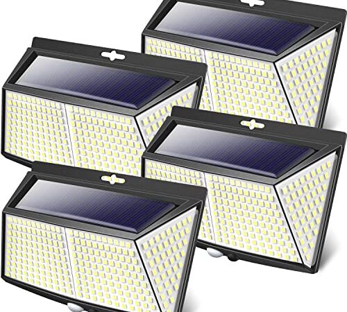 LOTMOS 【4 Stücke】 Solarlampen für Außen mit Bewegungsmelder, 308 LED 3 Modi 270° LED Solar Aussenleuchte mit Bewegungsmelder Aussen, IP65 Solar Wasserdichte Wandleuchte für Wand Post Pathway Garten