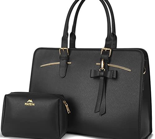 MATEIN Laptop Handtasche Damen, Laptoptasche 15.6 Zoll Arbeitstasche Damen Aktentasche Leder, Shopper Damentasche Groß UmhäNgetasche, Schultertasche Businesstasche für Frauen Büro Reisen - Schwarz