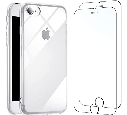 NEW'C Hülle für iPhone SE 2022, iPhone 8/7 (4.7) Ultra Transparent Silikon Weiches TPU Gel und 2 × Panzer Schutz Glas für iPhone SE 2022/8/7 (4.7") - Anti Scratch