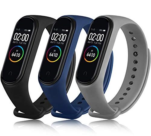 Oumida 3-Pack Kompatibel mit Xiaomi Mi Band 4/3 Armband, Silikon Sport Ersatzarmband für Xiaomi Mi Band 4 / Mi Band 3 (Schwarz/Grau/Marineblau)