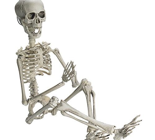 PREXTEX 48cm Lebensgroßes Halloween Skelett Deko - Ganzkörperskelett mit Voll Beweglichen Gelenken und 2 Sätzen Körperzubehör für die Beste Outdoor Indoor Halloween Dekoration, Garten, Haustür