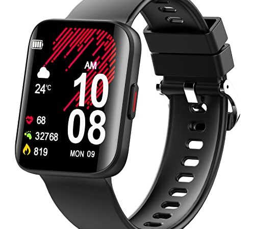 Smartwatch Herren Damen, 1.69" Gekrümmter Bildschirm fitnessuhr mit Pulsuhr Schlafmonitor, Herzfrequenz, Schrittzähler, 22+ Sportmodi Fitness Armbanduhr, IP68 Wasserdicht Smart Watch für Android iOS