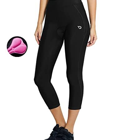 BALEAF Fahrradhose Damen Gepolstert 3/4 Radlerhose Radhose Kurz Gepolsterte Leggings UPF 50+ Fahrradbekleidung Sommer Schwarz M