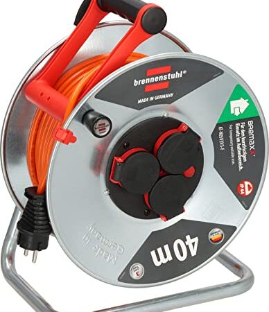 Brennenstuhl Garant S V2 IP44 Kabeltrommel 40m outdoor (Made in Germany, Kabel in Signalfarbe orange, aus Stahlblech, kurzfristiger Einsatz im Außenbereich)