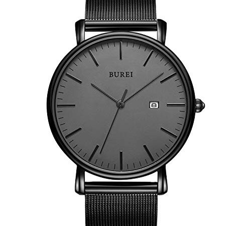 BUREI Herren Uhren Ultra Dünne Minimalistische Quarzuhr mit Datumsanzeige für Damen und Herren Classic Design Edelstahl Uhr 41MM