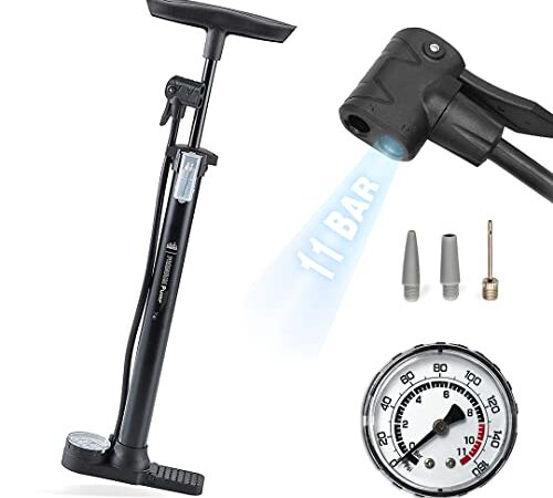 DANSI Fahrradpumpe I Standluftpumpe passend für alle gängigen Ventile inklusive Manometer & Adaptern I luftpumpe Fahrrad, luftpumpe