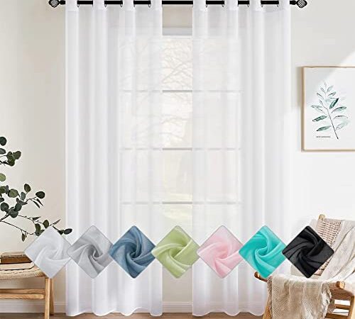 EMEMA 2er Set Sheer Voile Vorhang mit Ösen Transparente Gardine aus Voile Polyester Ösenschal Transparent Wohnzimmer Luftig Dekoschal für Schlafzimmer 140 X 225 cm (B x H) Weiß