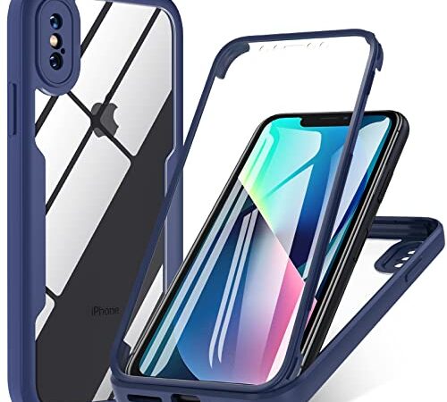 Für iPhone X/iPhone XS Hülle, 360 Grad Schutzhülle Stoßfest Handyhülle iPhone X mit Eingebautem Displayschutz und Kameraschutz iPhone X Case Bumper Fallschutz TPU iPhone XS X Cover (Blau)