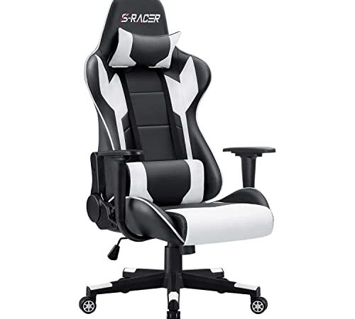 Homall Gaming Stuhl Bürostuhl Zocker Stuhl Ergonomischer Gamer Stuhl PC-Stuhl Racing Computerstuhl Höhenverstellbarer Schreibtischstuhl, Weiß