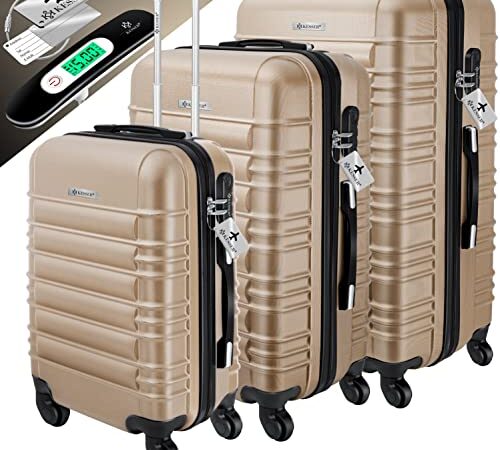 KESSER® 3tlg. Hartschalenkofferset Hartschalenkoffer Reisekoffer Set Reisekofferset Trolley Koffer Inkl. Kofferwaage + Gepäckanhänger Rollkoffer Schloss 4 Rollen ABS-Hartschale Teleskopgriff M-L-XL