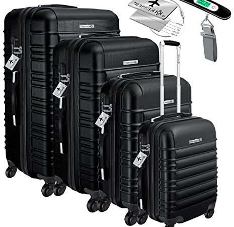 KESSER® 4tlg. Hartschalenkofferset Hartschalenkoffer Reisekoffer Set Reisekofferset Trolley Koffer Inkl. Kofferwaage + Gepäckanhänger Rollkoffer Schloss 4 Rollen ABS-Hartschale Teleskopgriff S-M-L-XL