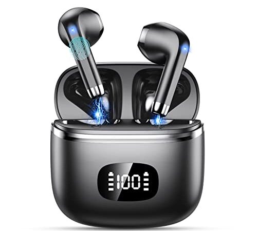 POMUIC Bluetooth Kopfhörer V5.3, In Ear Kopfhörer Kabellos Stereo mit HD Mic, 40 Stunden Spielzeit mit Ladeetu, LED Anzeige, Tiefer Bass, IPX7 Wasserdicht Ohrhörer mit für Arbeit und Reisen