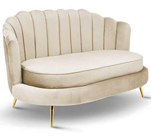 postergaleria Sofa 2 Sitzer beige 150 cm - mit weicher Füllung, gesteppter Rückenlehne, mit goldenen Beinen, in Veloursstoff - Couch für Wohnzimmer, Gästezimmer, Wohnzimmer Möbel