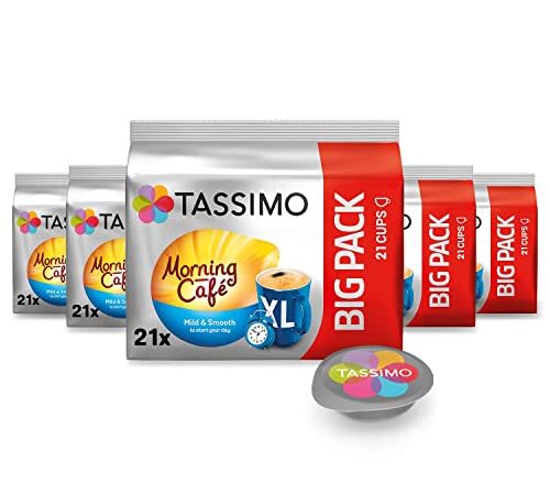 Tassimo Kapseln Morning Café XL Mild & Smooth, 105 Kaffeekapseln, 5er Pack, 5 x 21 Getränke