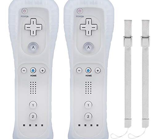 TechKen 2 WII Controller Fernbedienung Remote Game Linker Controller mit Silikonhülle Armban, ohne Motion Plus