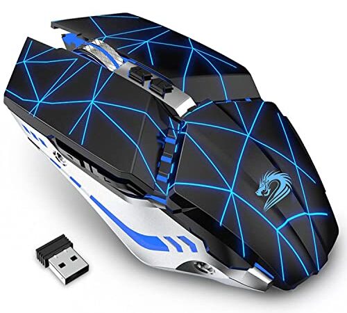 Uiosmuph T12 Wireless Gaming Maus, 2.4G LED Wiederaufladbare Kabellose Optische Silent Maus, Ergonomischer Griff,3 DPI Einstellbar für MAC/PC/Notebook/Computer (Starry Schwarz)