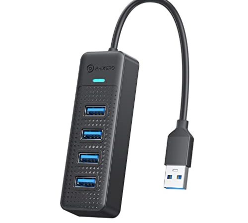 USB Hub, PHIXERO 4 Port USB 3.0 Hub USB Verteiler, Extra Super Speed 5Gbps Datenhub für MacBook, Mac Pro/Mini, iMac, Surface Pro, XPS, Notebook PC, USB Flash Drives, Mobile HDD, und mehr